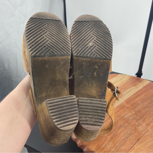 Lotta From Stockholm Peep Toe Clogs tan leather Sz 40 US 9 ankle strap - Picture 9 of 9